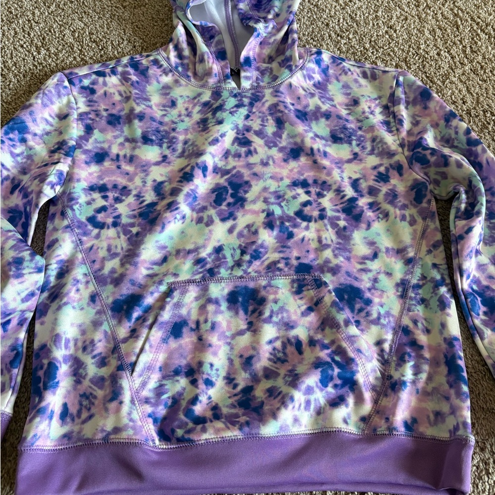 Lands' End Girls' Lavender and Navy Tie-Dye Hoodie